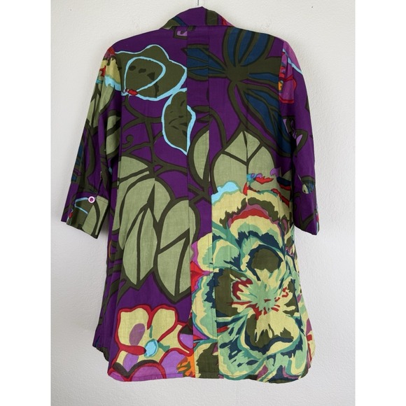 Soft Surroundings Shirt Women's PL Tunic Colorful Floral Cotton Art To Wear - Picture 7 of 13